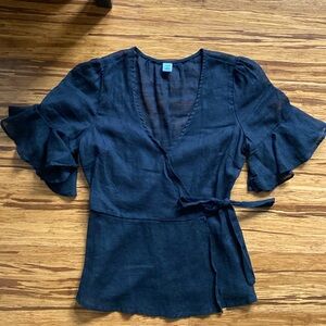 Brand New, Cross Over Tie Whimsical Blouse, XS, Linen & Cotton, Old Navy